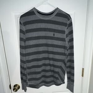 Volcom Striped Thermal Knit Pullover Sweater Gray Crew Neck Men's Size L